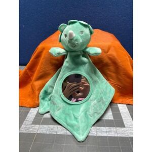 Modern Baby Green Plush Security Blanket with Mirror and Ribbons Crinkle
